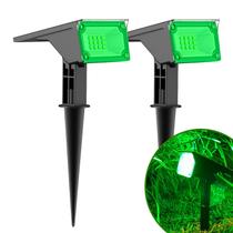 Kit 2 Refletor Solar Jardim 6 Leds Verde Amarela 10x Mais Forte Luminária Spot Jardim Sem Fio
