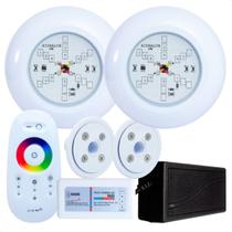 Kit 2 Refletores HIDRALUX MINI Led 6w RGB ABS + Nichos de Vinil + Comando + Fonte 5a Kit 2 Refletores HIDRALUX MINI Led 6w RGB ABS + Nichos de Vinil + Comando + Fonte 5a