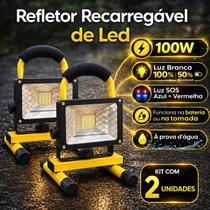 Kit 2 Refletores Holofote Recarregável Led 100W IP66 Kit 2 Refletores Holofote Recarregável Led 100W IP66