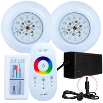 Kit 2 Refletores Led 18w RGB ABS e Comando para Iluminação Piscina