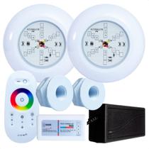 Kit 2 Refletores Led 6w RGB ABS e Comando para Iluminação Piscina Fibra