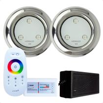 Kit 2 Refletores Led 6w RGB Inox S e Comando para Iluminação Piscina