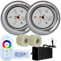 Kit 2 Refletores Led 9w RGB Inox e Adaptadores 50mm e Comando Iluminação Piscina