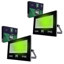 Kit 2 Refletores LED MX 150W Verde IP66 Bivolt Potente para Iluminação Externa