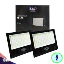 kit 2 Refletores LED Selecione a Potência (200w -10w)Branco Frio Slim Holofote Campo Comércio Quintal Prédio Preto L&D
