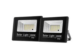Kit 2 Refletores LED Solar 200W SMD Controle Remoto IP66 Branco Frio