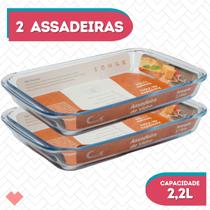 Kit 2 Refratário Vidro Retangular 2,2L Freezer S/ Tampa
