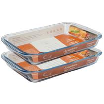 Kit 2 Refratário Vidro Retangular 2,2L Freezer Sem Tampa