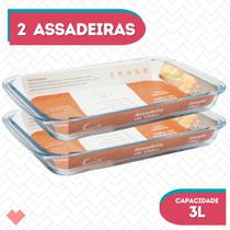 Kit 2 Refratários Vidro Retangular 3L Sobremesesas Freezer
