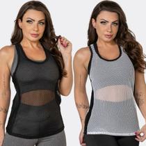Kit 2 Regata arrastão tela com furinhos academia feminina fitness