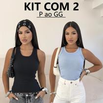 Kit 2 Regata Feminina Blusa Canelada Algodão Premium Grossa Donna Martins Kit 2 Regata Feminina Blusa Canelada Algodão Premium Grossa Donna Martins