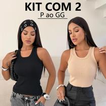 Kit 2 Regata Feminina Blusa Canelada Algodão Premium Grossa Donna Martins
