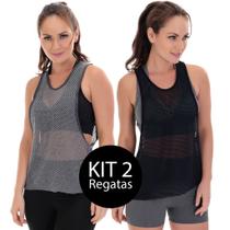 Kit 2 Regata Feminina Cavada Tela Fitness Blusa Furadinha Camiseta Telinha