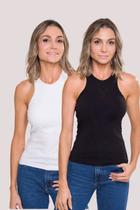 KIT 2 Regatas Cavadas Estilo Nadador em Cotton Sustentável - Branca e Preta