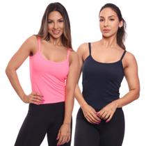 Kit 2 Regatas de Alcinha Canelada Feminina Lisa Blusa Blusinha Básica Treino Academia