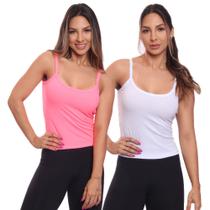 Kit 2 Regatas de Alcinha Canelada Feminina Lisa Blusa Blusinha Básica Treino Academia