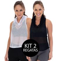 Kit 2 Regatas de Capuz Tela Fitness Blusa Furadinha Treino Academia Blusa