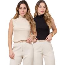 Kit 2 Regatas Feminina Cavada Gola Alta Canelada