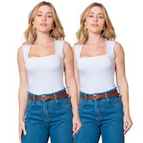 Kit 2 Regatas Feminina Decote Quadrado Alça Larga Kit 2 Regatas Feminina Decote Quadrado Alça Larga