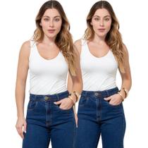 Kit 2 Regatas Feminina Decote V em Poliamida