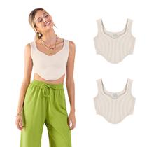 Kit 2 Regatas Feminina Malha Ondas Decote Redondo