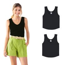 Kit 2 Regatas Feminina Viscoplus Canelada Kit 2 Regatas Feminina Viscoplus Canelada
