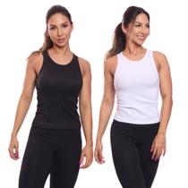 Kit 2 Regatas Nadador Canelada Feminina Lisa Blusa Blusinha Básica Treino Academia