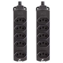 Kit 2 Régua 5 Tomadas Barra Múltipla Extensão plug 10a 20a 3P