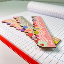 Kit 2 réguas de madeira coração papelaria criativa pratica uso escolar