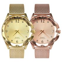 kit 2 relogio feminino premium banhado original silicone ajustavel presente rose resistente casual social dourado combo