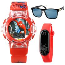 Kit 2 Relógio Infantil Herói + Óculos Proteção Uv Kkrcb1