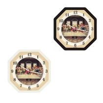 Kit 2 Relógio Parede Oitavado Santa Ceia Branco e Preto Sala