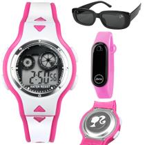 Kit 2 Relógios Infantil Barbie Digital + Óculos de Sol Preto