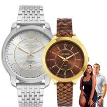 Kit 2 Relógios Pulso Technos Masculino Prata 2117LEK/1K + Euro Feminino EU2035YT / Condor COPC21AEDC/4D Resistente Àgua Casual Redondo