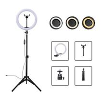 Kit 2 Ring Light Iluminador Led 10 Polegada 26cm + Tripé 1,10m Profissional Blogueira Youtube
