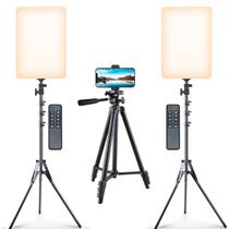 Kit 2 Ring Light Profissional Iluminador Retangular 19" + 1 Tripé Celular e Maquina Fotográfica 1,3m