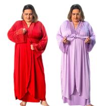 Kit 2 Robe Longo Feminino Plus Size Renda Maternidade Gestante Kit 2 Robe Longo Feminino Plus Size Renda Maternidade Gestante
