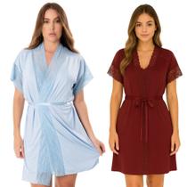 Kit 2 Robe Romantic Renda Hobby Feminino Roupão Confortável Linha Noite Noiva