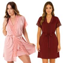 Kit 2 Robe Romantic Renda Hobby Feminino Roupão Confortável Linha Noite Noiva
