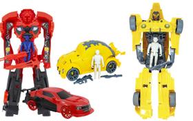 Kit 2 Robo Vira Carro Fusca Grande Transformer C/ Boneco