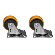 Kit 2 Rodas 75Mm Ferro Com Poliuretano 3'' Placa Giratória Kit 2 Rodas 75Mm Ferro Com Poliuretano 3'' Placa Giratória