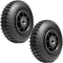 Kit 2 Rodas Pneumáticas 2.50-4 P/ Carrinho Carga Pneu 4 Lonas 200kg Rol Esfera 20mm