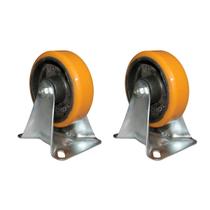 Kit 2 Rodinhas 127Mm Ferro Com Poliuretano 5'' Placa Fixa