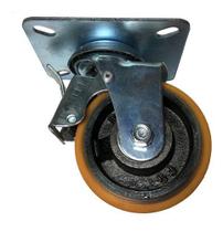 Kit 2 Rodizio Ferro Pu 4pol. Girat. Placa Freio 200kg P/roda