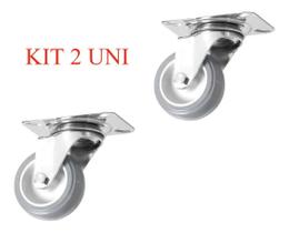 KIT 2 Rodizio Girat. Roda 2pol. Pvc Placa Base 30kg Por Roda KIT 2 Rodizio Girat. Roda 2pol. Pvc Placa Base 30kg Por Roda
