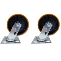 Kit 2 Rodízio Poliuretano Giratório 6" Base Furo Passante