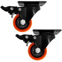 Kit 2 Rodízio PVC Laranja 1.5/8" 41mm Giratório com Freio - A09110-GF - Ajax