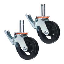 Kit 2 Rodízios Giratórios Roda Metálica Borracha Andaime 6" Trava Freio 800 kg Reforçado Preto Kit 2 Rodízios Giratórios Roda Metálica Borracha Andaime 6" Trava Freio 800 kg Reforçado Preto