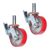 Kit 2 Rodízios Giratórios Roda Metálica Borracha Andaime 6" Trava Freio 800 kg Reforçado Vermelho Kit 2 Rodízios Giratórios Roda Metálica Borracha Andaime 6" Trava Freio 800 kg Reforçado Vermelho