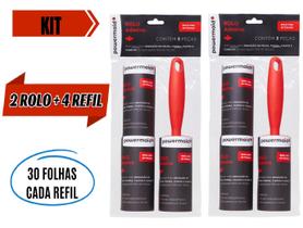 Kit 2 Rolo Adesivo 4 Refil Tira Pelos Bolinha Fiapos Roupa Total 180 Folhas Camesa